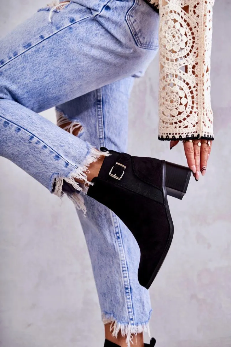 Hot Zamszowe Botki Na Słupku Czarne Vannes Damskie Botki Na Słupku|Czarne Botki