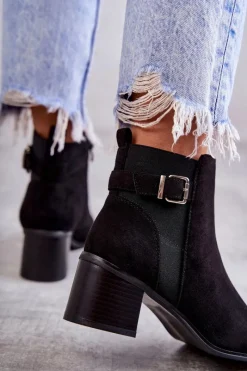 Hot Zamszowe Botki Na Słupku Czarne Vannes Damskie Botki Na Słupku|Czarne Botki