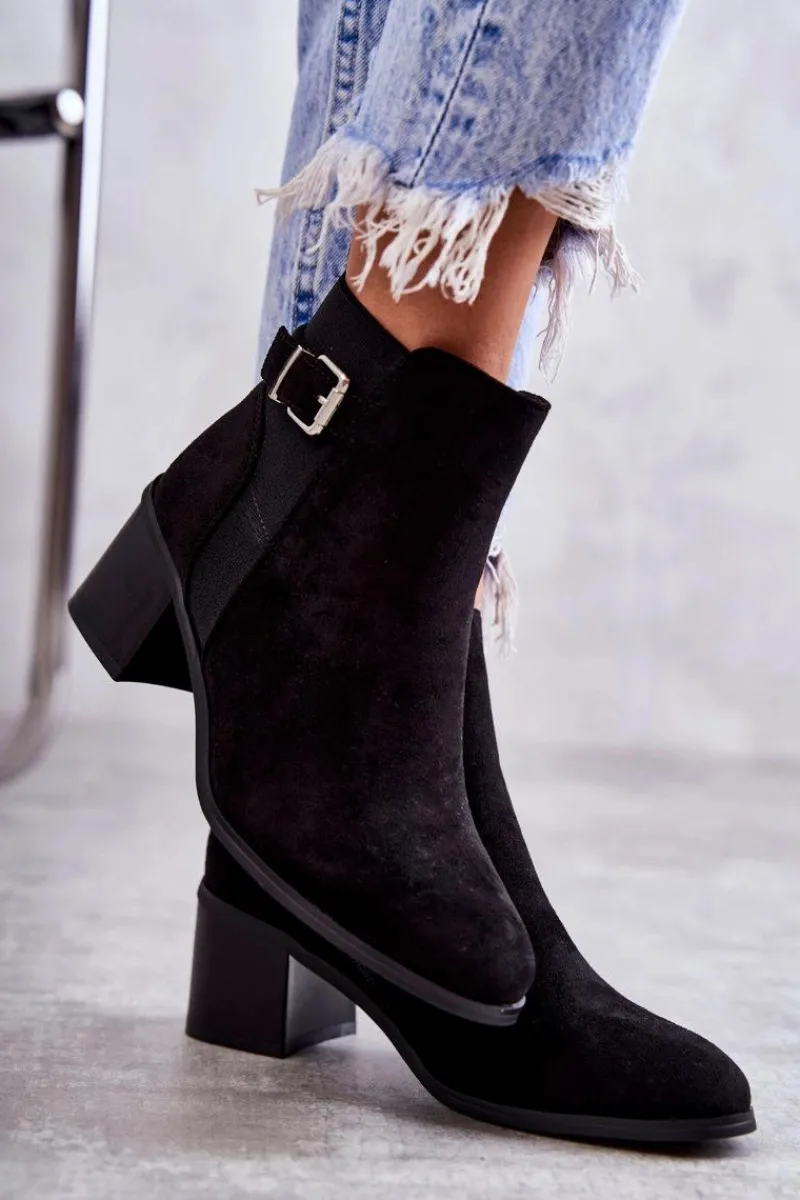 Hot Zamszowe Botki Na Słupku Czarne Vannes Damskie Botki Na Słupku|Czarne Botki