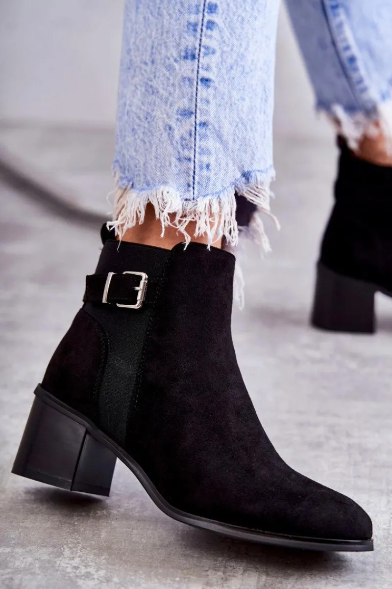 Hot Zamszowe Botki Na Słupku Czarne Vannes Damskie Botki Na Słupku|Czarne Botki