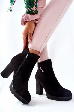 Hot Boto Zamszowe Botki Na Słupku Czarne Lagerlla