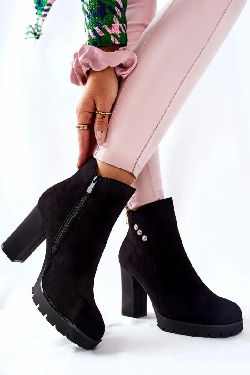 Hot Boto Zamszowe Botki Na Słupku Czarne Lagerlla