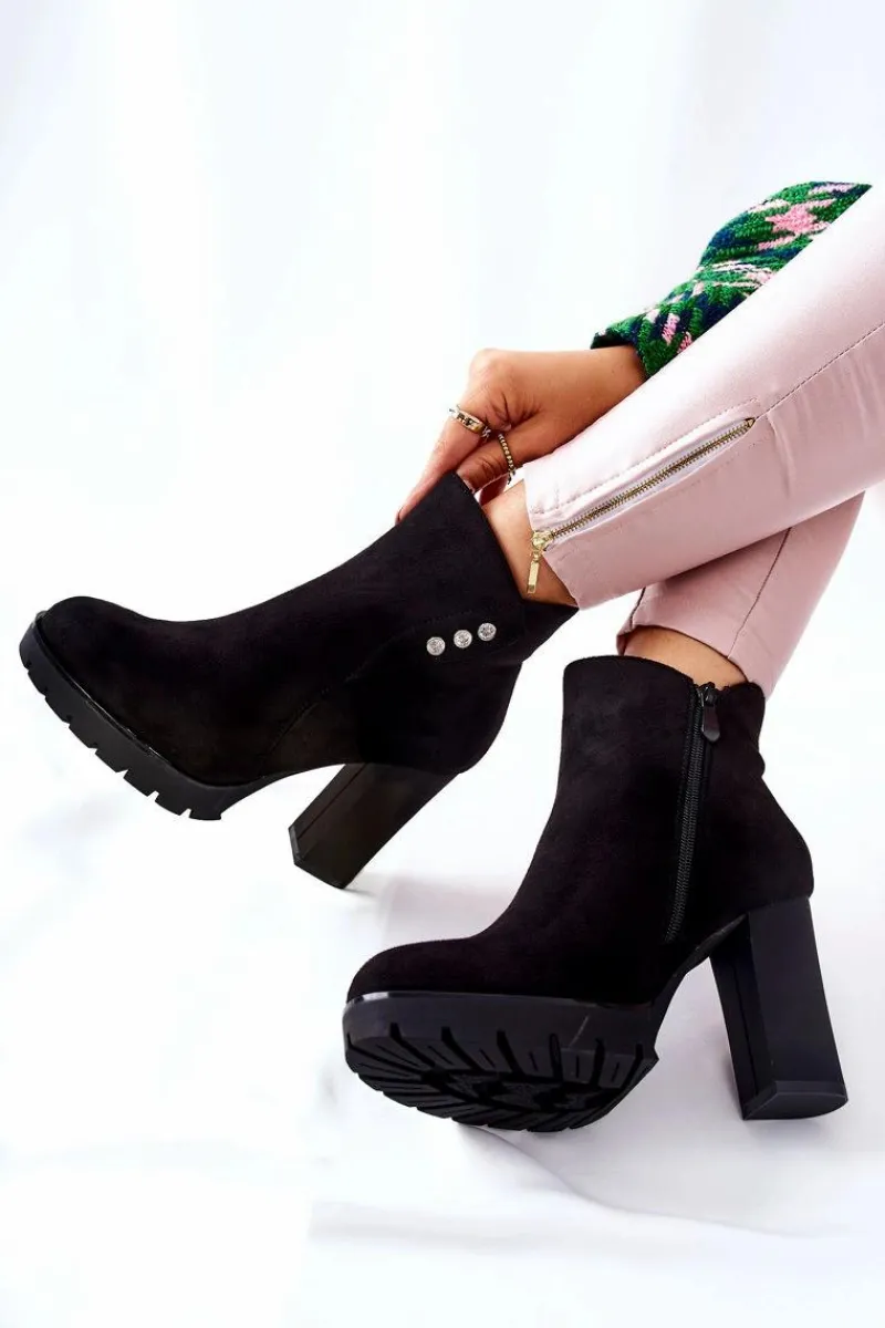 Hot Boto Zamszowe Botki Na Słupku Czarne Lagerlla