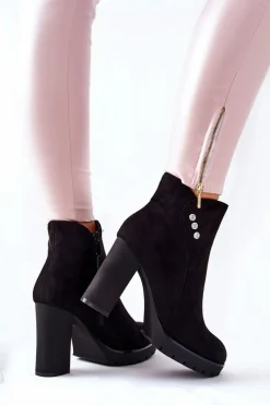 Hot Boto Zamszowe Botki Na Słupku Czarne Lagerlla
