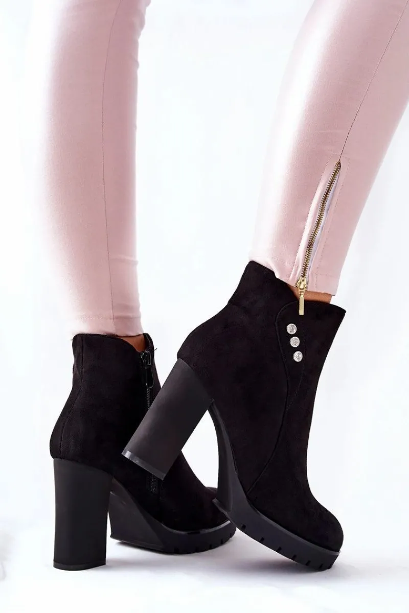 Hot Boto Zamszowe Botki Na Słupku Czarne Lagerlla