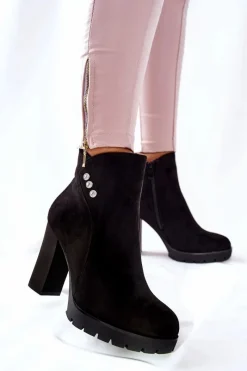 Hot Boto Zamszowe Botki Na Słupku Czarne Lagerlla