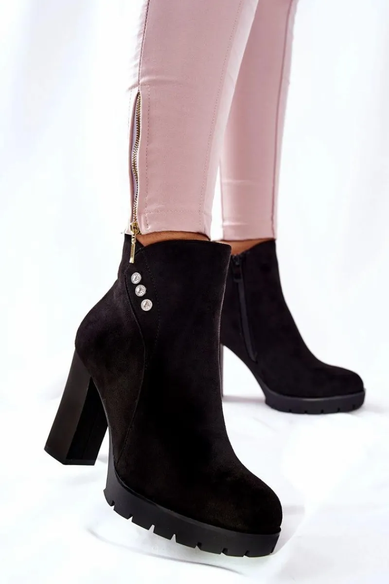 Hot Boto Zamszowe Botki Na Słupku Czarne Lagerlla