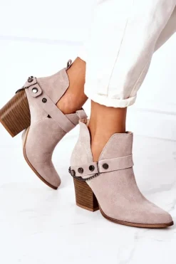 Best Boto Zamszowe Botki Na Słupku Lewski Shoes 2880 Cappuccino