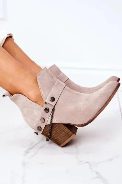 Best Boto Zamszowe Botki Na Słupku Lewski Shoes 2880 Cappuccino