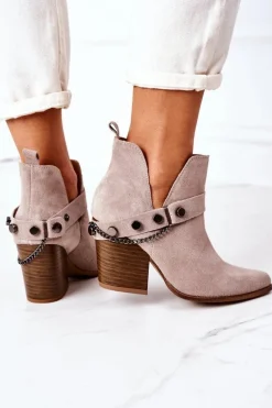 Best Boto Zamszowe Botki Na Słupku Lewski Shoes 2880 Cappuccino