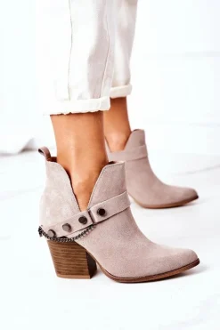 Best Boto Zamszowe Botki Na Słupku Lewski Shoes 2880 Cappuccino