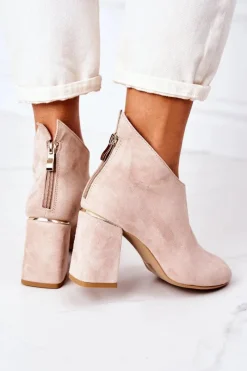 Botki Wiosenne|Botki Na Słupku>Boto Zamszowe Botki Na Słupku Lewski Shoes 3044 Beżowe