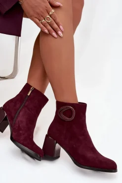 Online Artiker Zamszowe Botki Na Słupku Ocieplane Z Ozdobnym Detalem 57C0016 Bordowe Czerwony