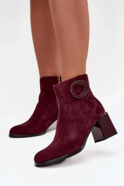 Online Artiker Zamszowe Botki Na Słupku Ocieplane Z Ozdobnym Detalem 57C0016 Bordowe Czerwony