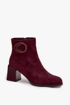 Online Artiker Zamszowe Botki Na Słupku Ocieplane Z Ozdobnym Detalem 57C0016 Bordowe Czerwony