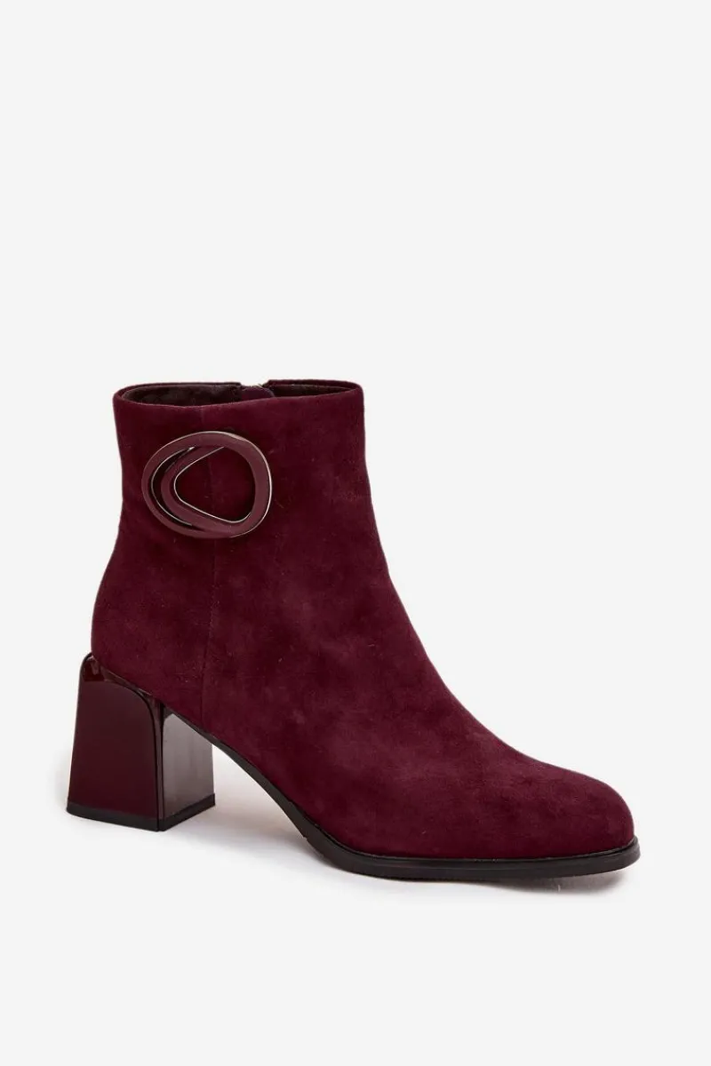 Online Artiker Zamszowe Botki Na Słupku Ocieplane Z Ozdobnym Detalem 57C0016 Bordowe Czerwony