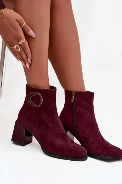 Online Artiker Zamszowe Botki Na Słupku Ocieplane Z Ozdobnym Detalem 57C0016 Bordowe Czerwony