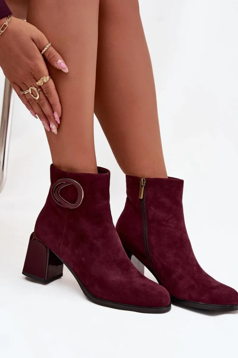 Online Artiker Zamszowe Botki Na Słupku Ocieplane Z Ozdobnym Detalem 57C0016 Bordowe Czerwony