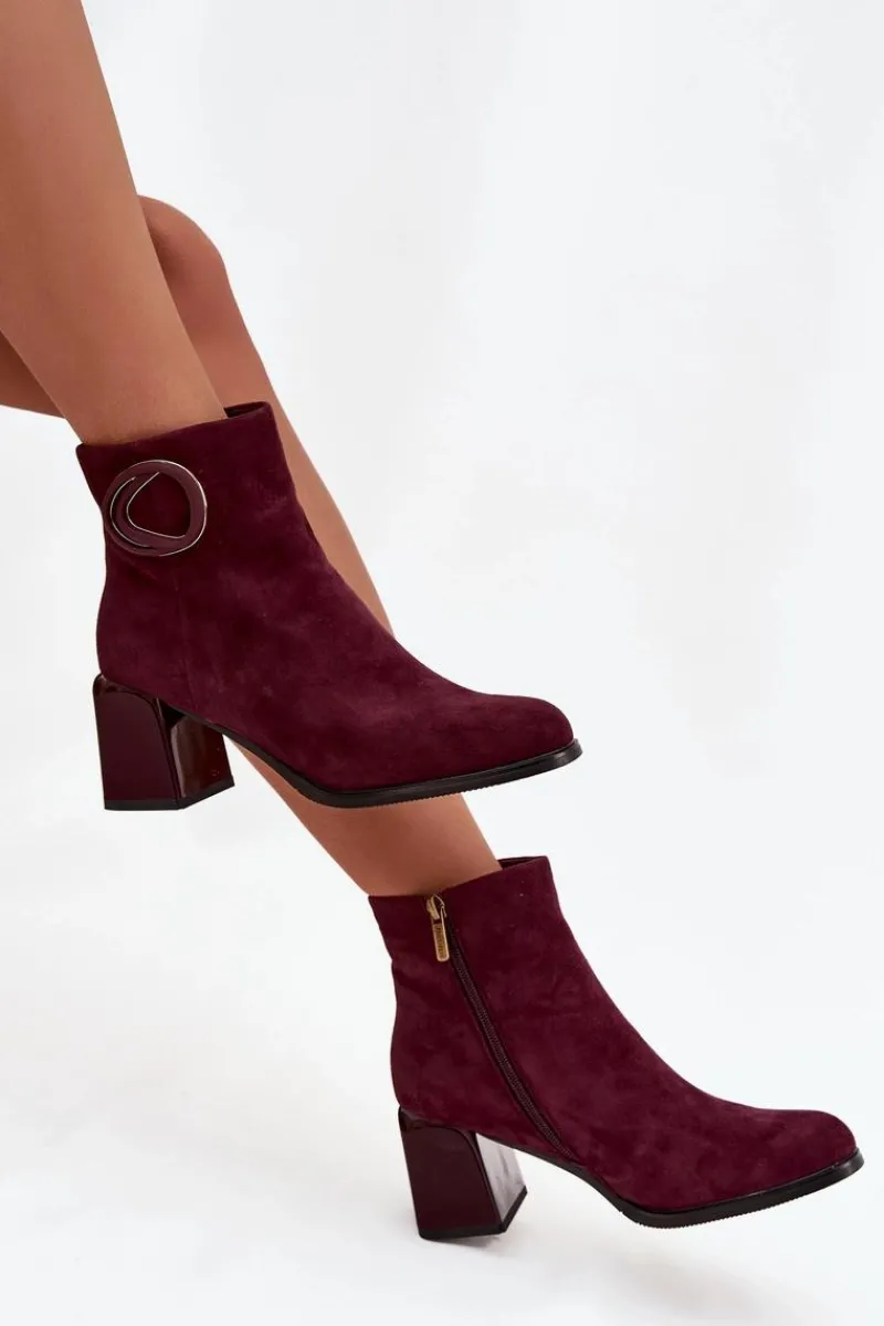 Online Artiker Zamszowe Botki Na Słupku Ocieplane Z Ozdobnym Detalem 57C0016 Bordowe Czerwony