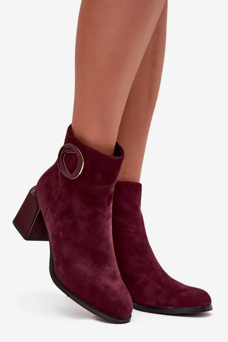 Online Artiker Zamszowe Botki Na Słupku Ocieplane Z Ozdobnym Detalem 57C0016 Bordowe Czerwony