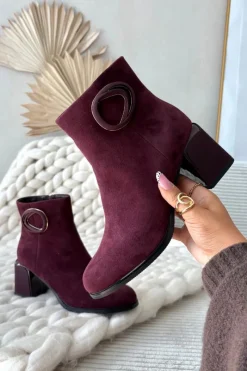 Online Artiker Zamszowe Botki Na Słupku Ocieplane Z Ozdobnym Detalem 57C0016 Bordowe Czerwony