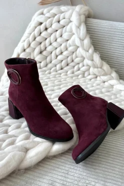 Online Artiker Zamszowe Botki Na Słupku Ocieplane Z Ozdobnym Detalem 57C0016 Bordowe Czerwony