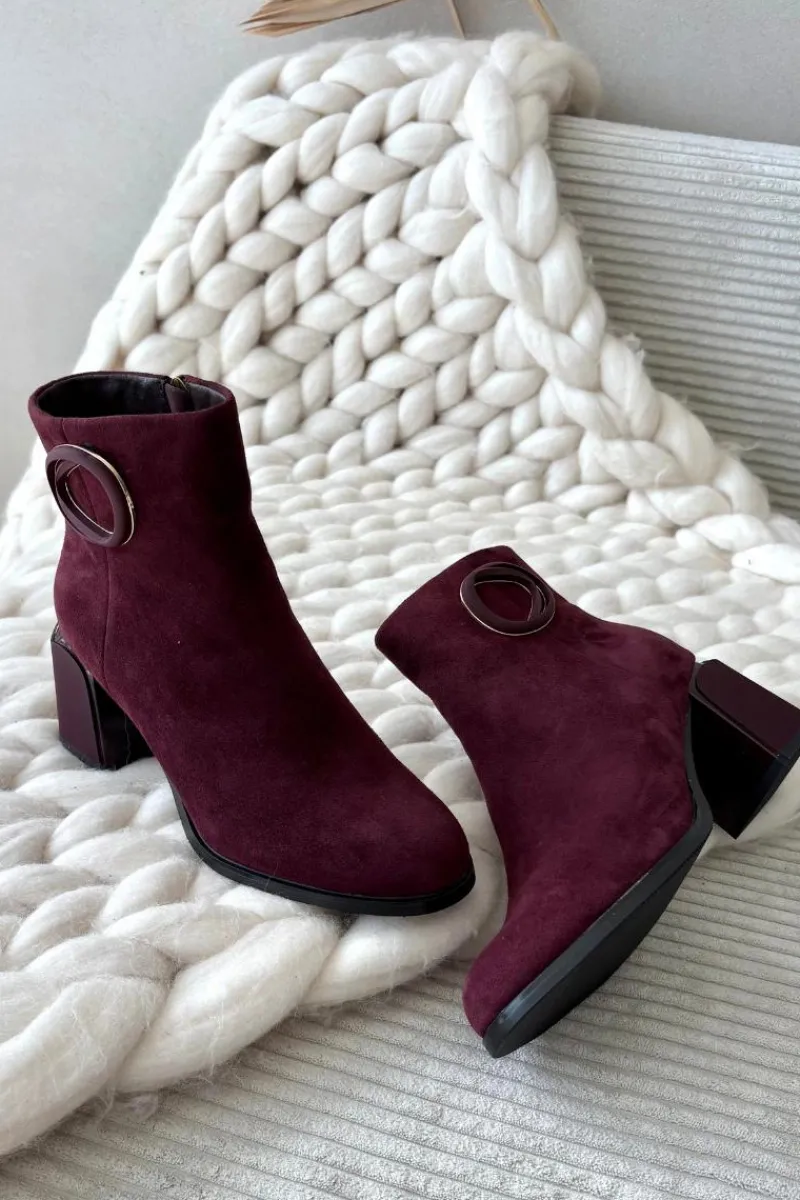 Online Artiker Zamszowe Botki Na Słupku Ocieplane Z Ozdobnym Detalem 57C0016 Bordowe Czerwony