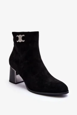 Clearance Zamszowe Botki Na Słupku Z Ozdobą Czarne Dwinja Damskie Czarne Botki|Brązowe I Beżowe Botki