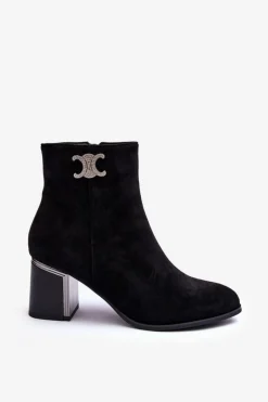 Clearance Zamszowe Botki Na Słupku Z Ozdobą Czarne Dwinja Damskie Czarne Botki|Brązowe I Beżowe Botki