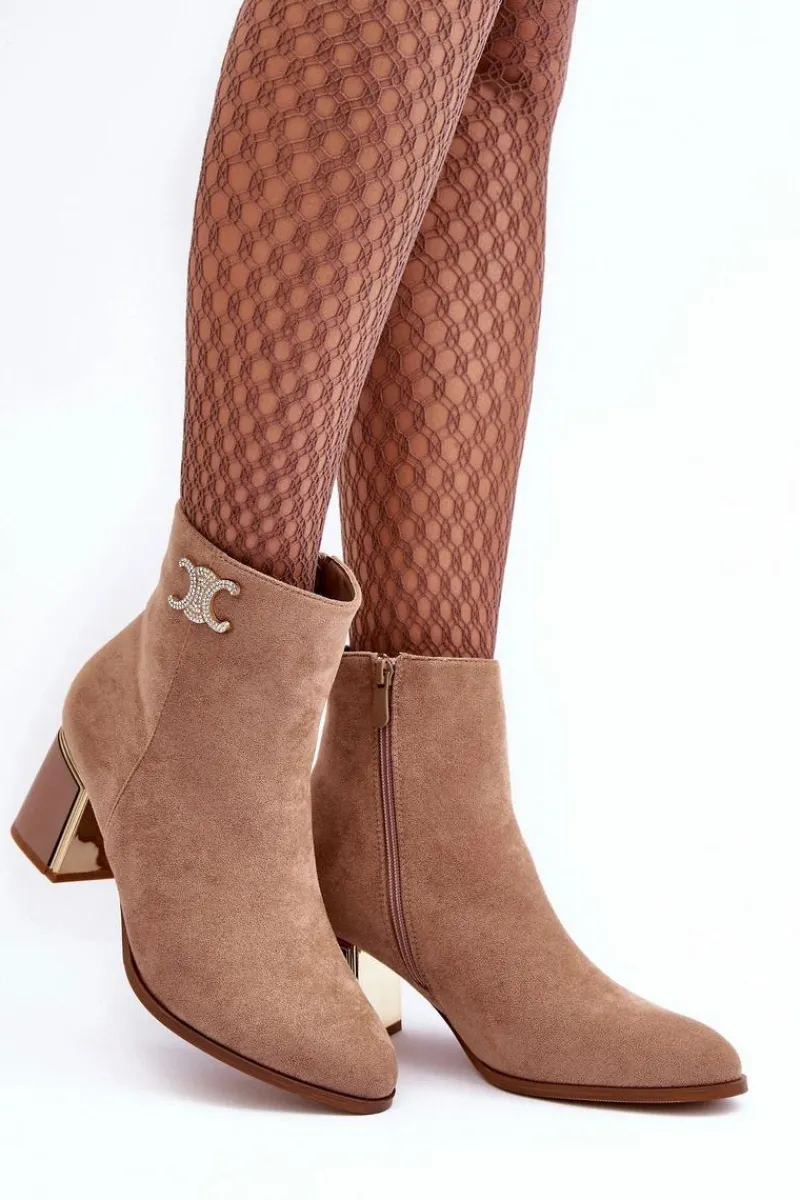 Best Boto Zamszowe Botki Na Słupku Z Ozdobą Beżowe Dwinja