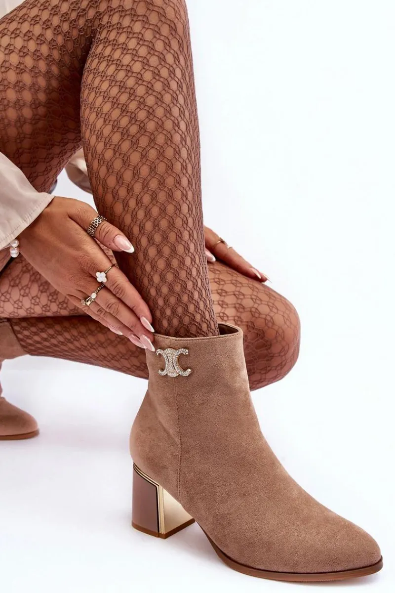 Best Boto Zamszowe Botki Na Słupku Z Ozdobą Beżowe Dwinja