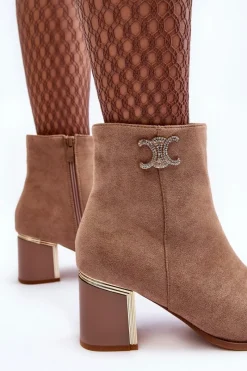 Best Boto Zamszowe Botki Na Słupku Z Ozdobą Beżowe Dwinja