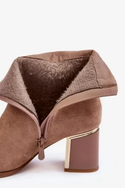 Best Boto Zamszowe Botki Na Słupku Z Ozdobą Beżowe Dwinja