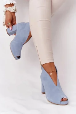 Botki Wiosenne|Botki Na Słupku>Boto Zamszowe Botki Na Słupku Z Wycięciem Exquisite 1243 Błękitne