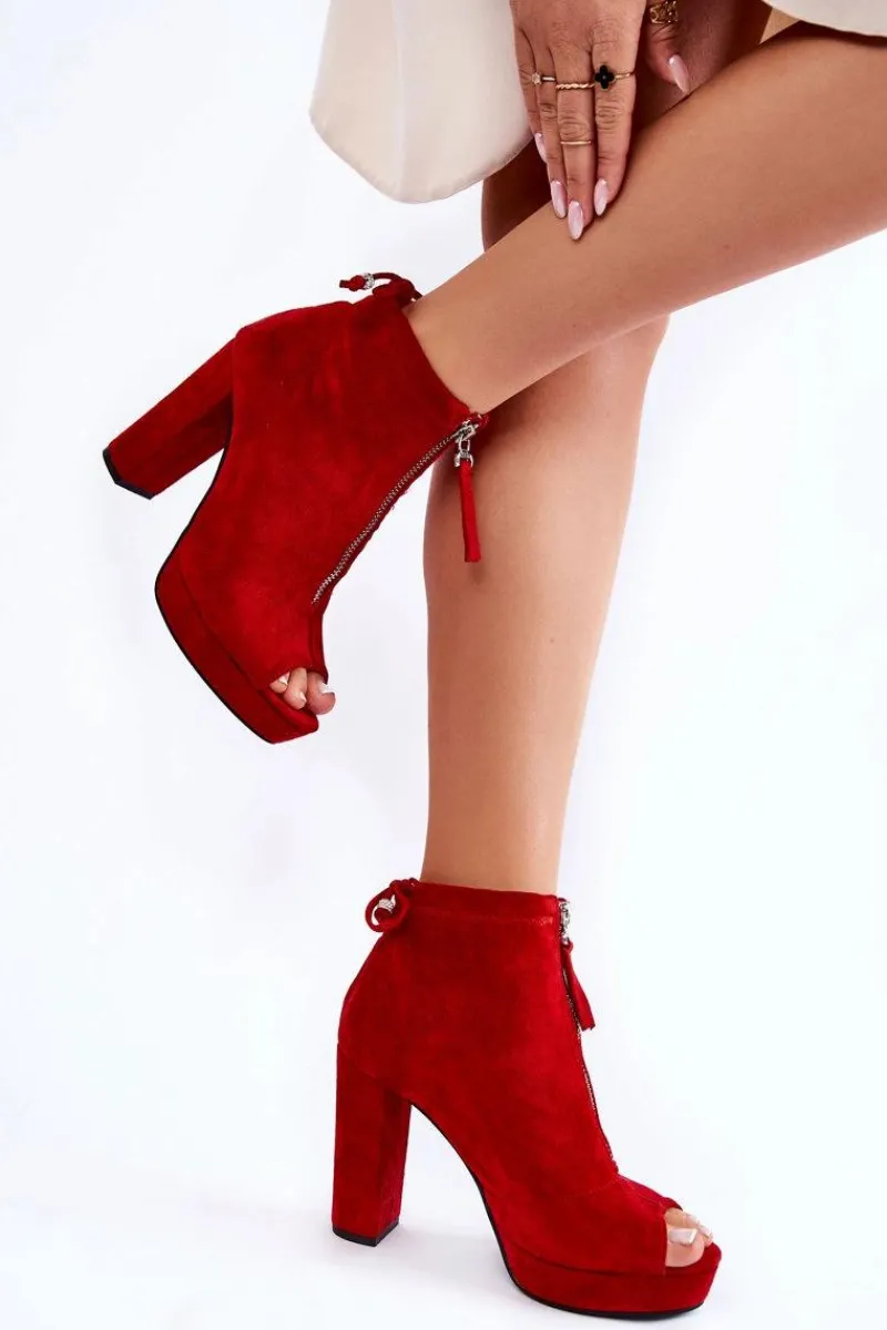 Sale Zamszowe Botki Na Suwak Czerwone Donnita Damskie Botki Sznurowane|Botki Na Słupku
