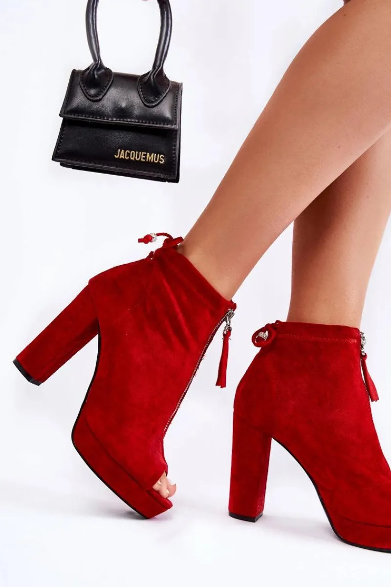 Sale Zamszowe Botki Na Suwak Czerwone Donnita Damskie Botki Sznurowane|Botki Na Słupku