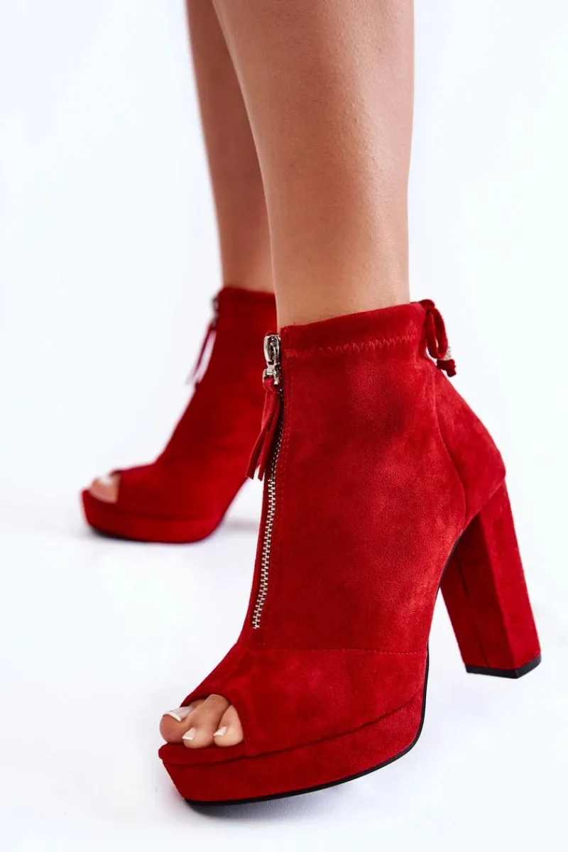 Sale Zamszowe Botki Na Suwak Czerwone Donnita Damskie Botki Sznurowane|Botki Na Słupku