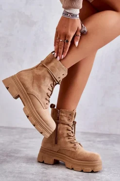 Botki Sznurowane|Botki Zimowe Damskie>Boto Zamszowe Botki Na Suwak Camel Marley