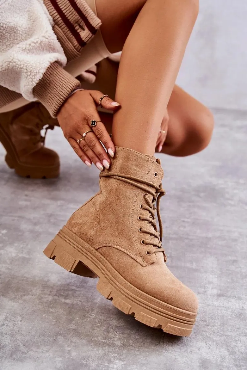 Botki Sznurowane|Botki Zimowe Damskie>Boto Zamszowe Botki Na Suwak Camel Marley