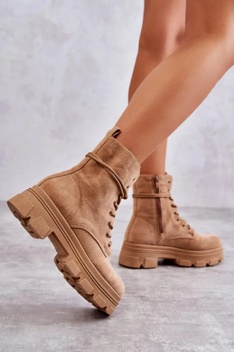 Botki Sznurowane|Botki Zimowe Damskie>Boto Zamszowe Botki Na Suwak Camel Marley