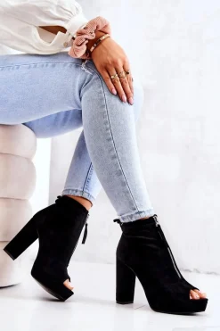 Botki Sznurowane|Botki Na Słupku>Boto Zamszowe Botki Na Suwak Czarne Donnita