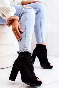 Botki Sznurowane|Botki Na Słupku>Boto Zamszowe Botki Na Suwak Czarne Donnita