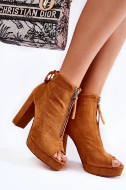 Clearance Boto Zamszowe Botki Na Suwak Camel Donnita