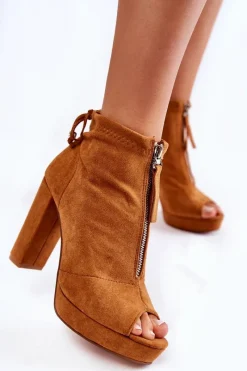 Clearance Boto Zamszowe Botki Na Suwak Camel Donnita