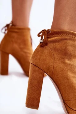 Clearance Boto Zamszowe Botki Na Suwak Camel Donnita