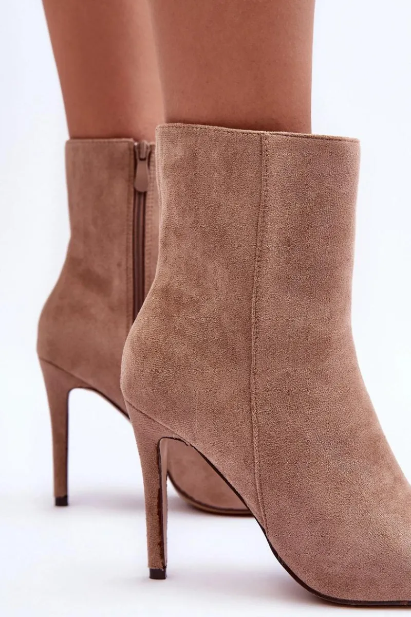 Discount Zamszowe Botki Na Szpilce Beżowe Eberpia Damskie Brązowe I Beżowe Botki|Botki Na Obcasie