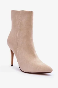Brązowe I Beżowe Botki|Botki Na Obcasie>Boto Zamszowe Botki Na Szpilce Jasnobeżowe Eberpia