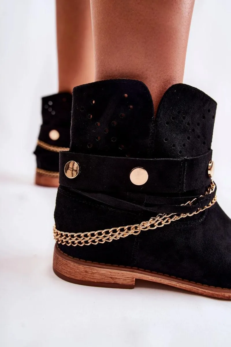 Sale Zamszowe Botki Na Ukrytym Koturnie Czarne Verine Damskie Botki Wiosenne|Botki Na Koturnie
