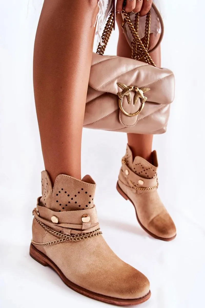 Botki Wiosenne|Botki Na Koturnie>Boto Zamszowe Botki Na Ukrytym Koturnie Beżowe Verine