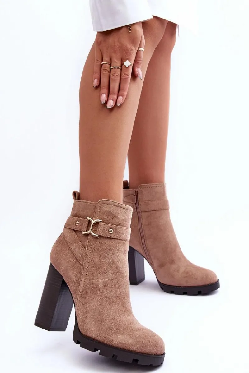 Sale Boto Zamszowe Botki Na Wysokim Słupku Beżowe Liani